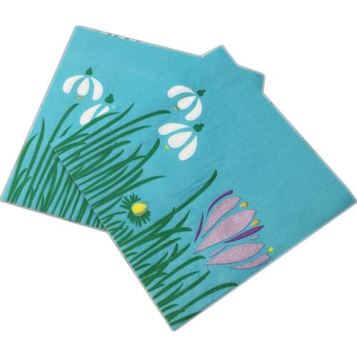 33*33cm 20Pcs/lot Blue Flowers and Plants Color Printing Napkins Wedding Baking Folding Paper Tissue DIY Birthday Party Decor