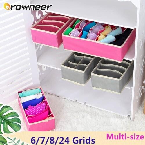 6/7/8/24 Grids Multi-size Clothing Storage Box Foldable Underwear Closet Organizer Hot Pink Gray Bra Socks Ties Drawer Organizer