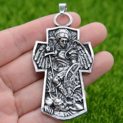 Saint Michael Archangel Amulet Angel Shield Medal Necklace Viking Warrior Protection Russian Orthodox Cross Slavic Jewelry