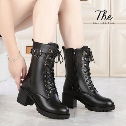 Natural Wool Warm Women Winter Platform High Heels Boots Women Shoes Women Bare Ankle Boots 2019 New Genuine Leather Women Boots