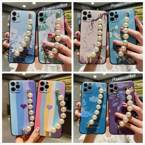 Wrist Strap Case for Apple IPhone 12 11 Pro Max Mini XS XR X 7 8 Plus Case Soft Relief Glitter Pearl Bracelet Phone Cover Coque