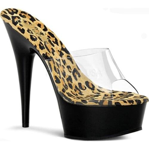 Black fashion leopard print like vamp, 15cm high heels, 6in sexy heels for women, slippers