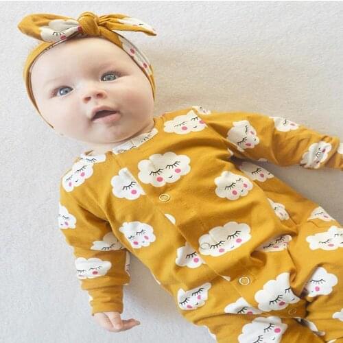 Yellow Color Baby Rompers Headbands+Cloud Designs Romper Cotton Children Outdoorwear Fashion Newborn Toddlers Infant Outfits