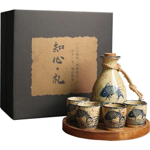 Japanese style creative wine set ceramic Chinese baijiu white yellow wine pot cup Japanese antique spirit wineware gift box