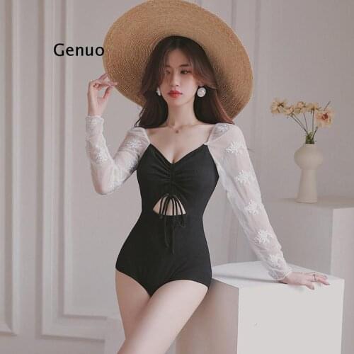 Swimsuit Fused Swimwear Women One Piece Womens Female New Sexy Long Sleeve Animal Swiming Suit Women