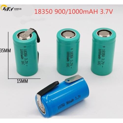 Lithium ion battery 18350 3.7v 1000mAh suitable for laser flashlight 10C high rate rechargeable battery with nickel sheet