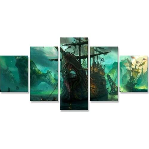 LoL Ghost Ship Wall Art Painting 5 Panels Modular Picture Decorative Paintings Posters and Prints Living Room