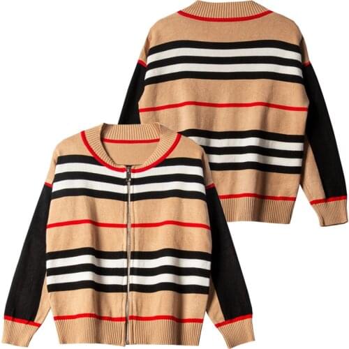 Fashion Boys Sweaters Cotton Kids Knitted Jacket For Autumn Winter Striped Brown Quality Children Coat Teen Outfit
