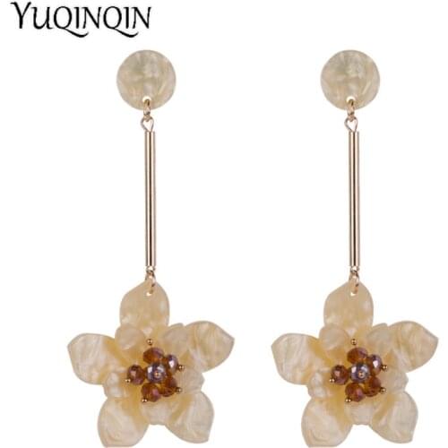 Trendy Dangle Fashion Acrylic Flower Earrings for Women Big Long Metal Dangling Red Resin Drop Earrings Female New Jewelry