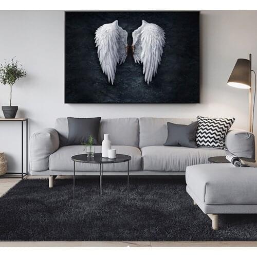 Feather Black And White Wings Art Canvas Print Painting Abstract Angel Wall Picture Modern Living Room Home Decoration Poster