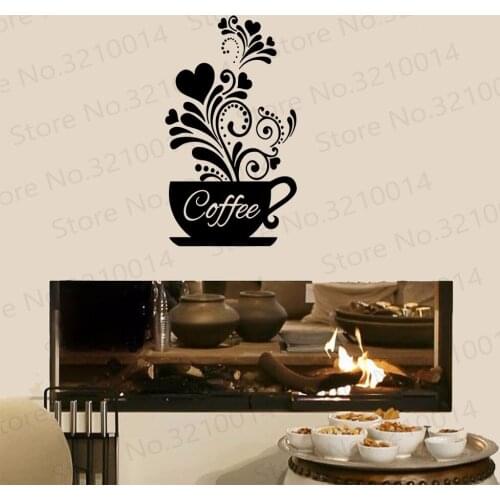 Coffee Cup Wall Art Mural Removable PVC Wall Decal For Kitchen Wall Cafe Decor DIY Coffee Shop Decor Wall Art Decal PW364