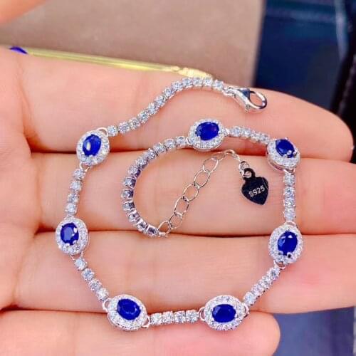 New Arrival Natural and Real Sapphire bracelet Free shipping 100% Real natural sapphire Bracelet 925 sterling silver Bracelet