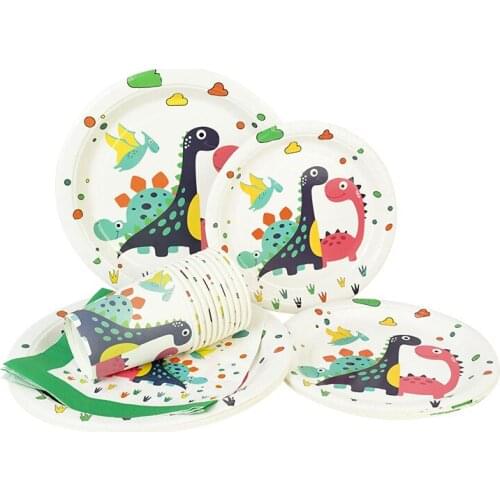 Disposable Tableware Dinosaur Family Theme Print Plate Cup Napkin DIY Birthday Wedding Home Party Desktop Decor Kitchen Supplies