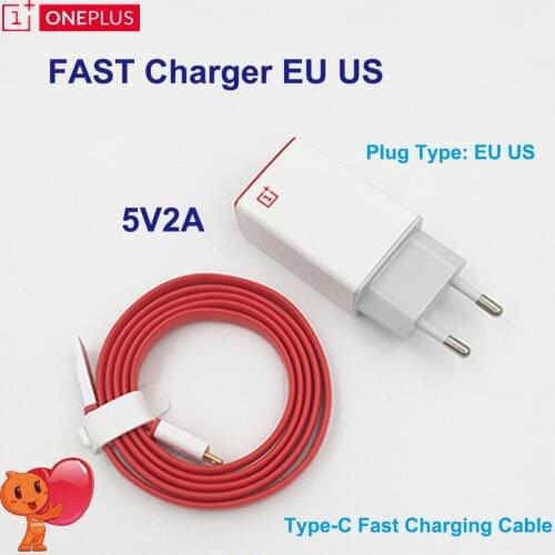 Original Oneplus Fast Charger EU/US Charge Adapter 5V2A Charger Cable For A Plus 2 Smartphone 100 cm/150 cm Type C Data Cable