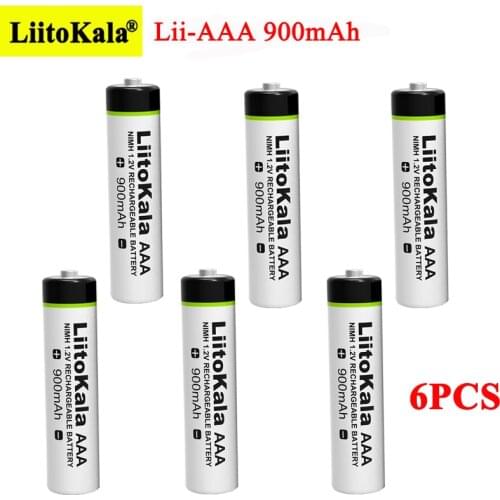 6pcs LiitoKala Original AAA 900mAh NiMH Battery 1.2V Rechargeable Battery for Flashlight, Toys,remote control