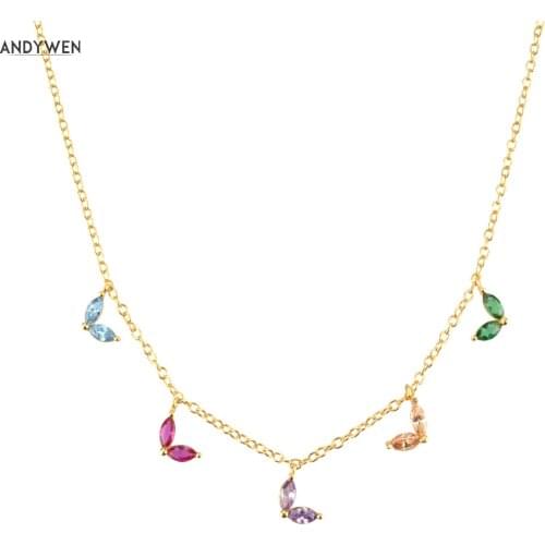 ANDYWEN 925 Sterling Silver Gold Ovals Zircon Charm Choker 40CM Chain Necklace Women Fine Jewelry Gift Crystal Rock Punk