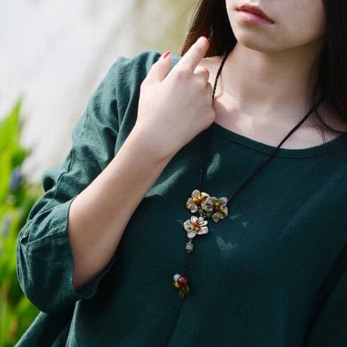 Fashion ethnic jewelry bronze flowers necklace,stone and Aventurine vintage necklace ,New women sweater necklace pendants