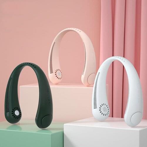 Portable Mini Neck Fan Bladeless Devices USB Rechargeable Home Outdoor Sports Quiet 2400mAh Neck Fan Three-speed Adjustment
