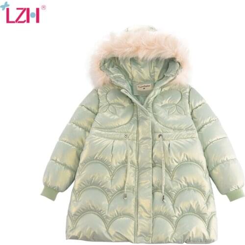 LZH 2021 Mid-Length Down Jacket For Girls Winter Coat Bow Childrens Clothes Thicken Kids Outerwear 5-12 Years Jacket For Kids