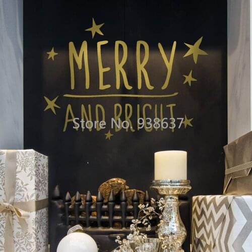 Merry And Bright Christmas Sticker Quote Waterproof Vinyl Wall Art Decals Living Room Decor adesivo de parede New Arrival ZB053