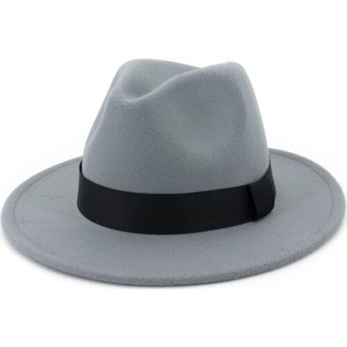 H7578 Autumn Winter Wool Felt Fedoras Hat Female Black Ribbon Simple Flat Brim Jazz Cap Women Fashion Leisure Church Party Caps