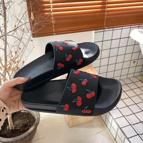 Cute Cherry Design Women Indoor Outside Slippers Girls Beach Bathroom Slipper Anti-slip Ladies Home Shoes Fashion Slides SH368
