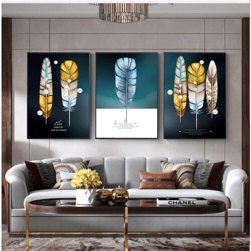 Nordic Modern Art Feather Butterfly Pearl Pictures3Piece Canvas Painting Oil Painting Wall Art Poster in Livinroom Home Decor