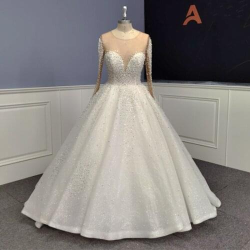 High Fashion Real Picture Wedding Dress Church Deep V-Neck Pearls Bead Garden Lady A-Line Bridal Dress