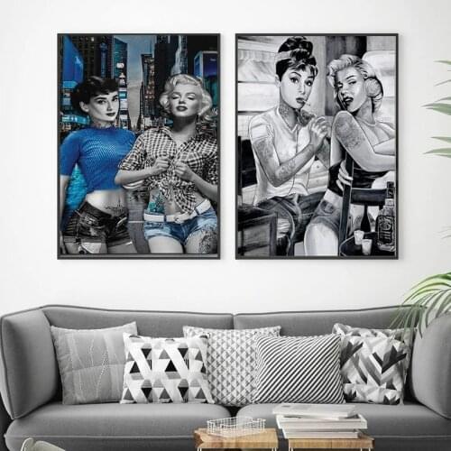 Audrey Hepburn and Marilyn Monroe Tattoo Sexy Women Canvas Painting Smoking Woman Posters and Prints Pictures Home Decor Cuadros