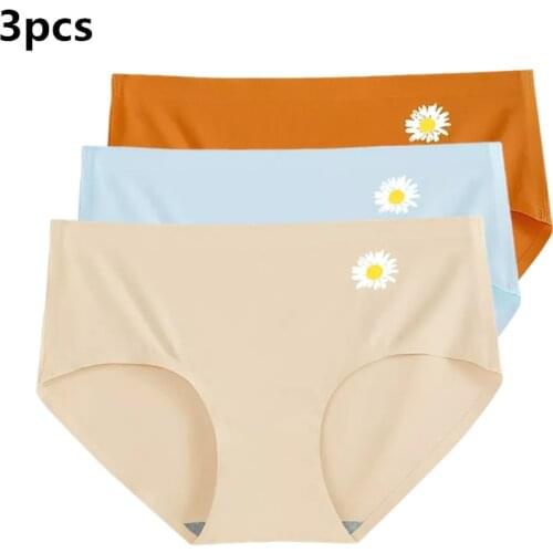 3Pcs Women Seamless Panties Womens Solid Silk Mid waist Print Panties Female Underwear Lady Briefs Woman Knickers Underpant
