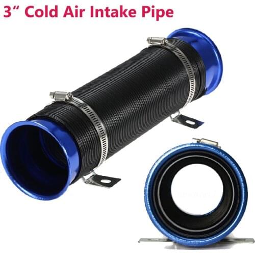 3" Universal Car Expandable Cold Air Intake Pipe Inlet Hose Tube Duct Blue car accessories