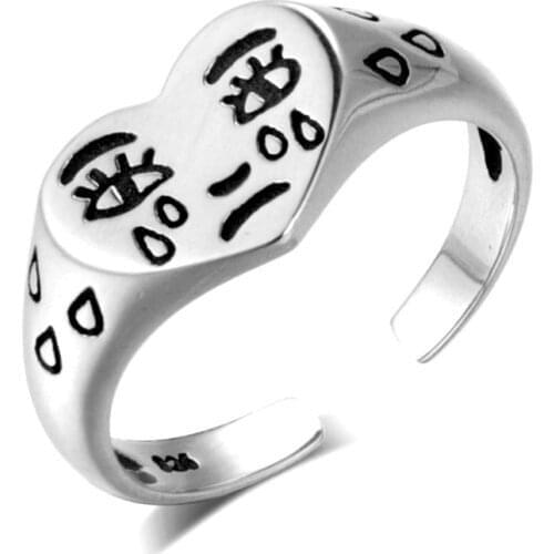 Vintage Crying Face Adjustable Ring Tears Expression Open Rings Geometric Cute Silver Color Ring Accessories Jewelry for Women