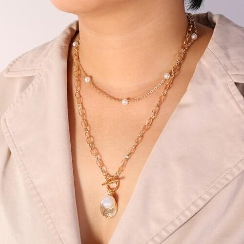 Vintage Pearl Necklaces For Women Fashion Multi-layer Knot Pearl Chain Necklace 2021 NEW Coin Cross Choker Jewelry