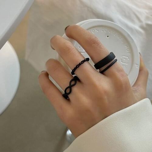 Vintage Wave Chain Black Rings Women Emo Gothic Harajuku Couples Rings Set Adjustable Punk Kurapika Mens Jewellery Y2k Kpop 2021