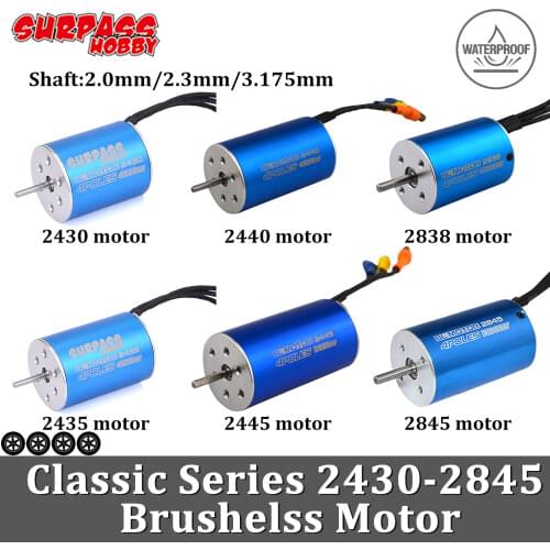 Surpass Hobby Waterproof Brushless Motor 2430 2435 2440 2445 2838 2845 Sensorless Motors Blue for 1/12 1/14 1/16 1/18 RC Car