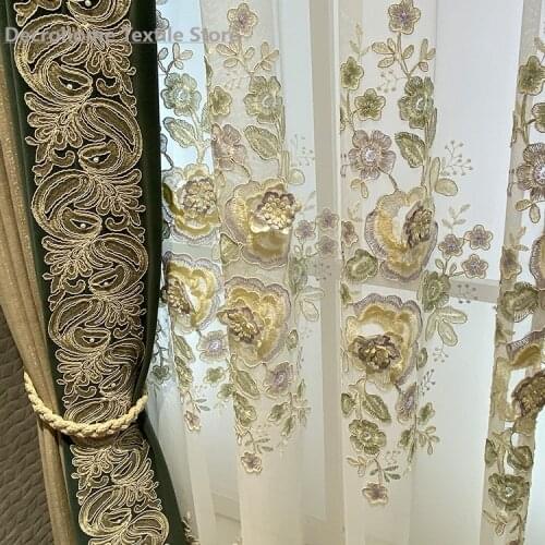 High-end Chenille Jacquard Curtain French Romantic Contrast Color Embroidered Curtain Custom American Retro Light Luxury Curtain