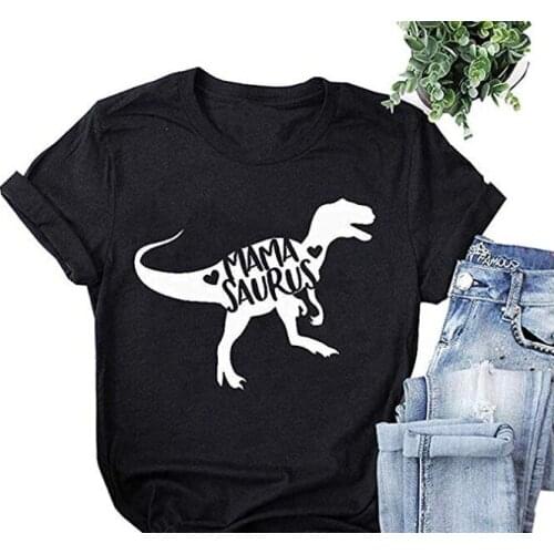 Summer Women T-shirt Female Clothes Ladies Regular Daily Loose Tee Top Casual Short Sleeve Dinosaur Letter Print Fashion Graphic