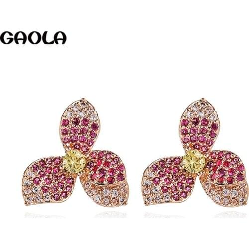 GAOLA New Multicolor Earrings Jewelry Fashion Clear Crystal Zircon Flower Dangle Earrings For Women Girls GLE7924