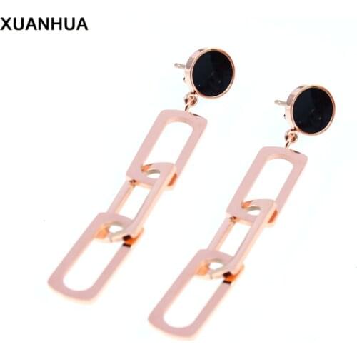 XUANHUA Stainless Steel Drop Earrings Fashion Jewelry Rose Gold Dangle Earrings Hanging For Women Black Acrylic Long Earrings