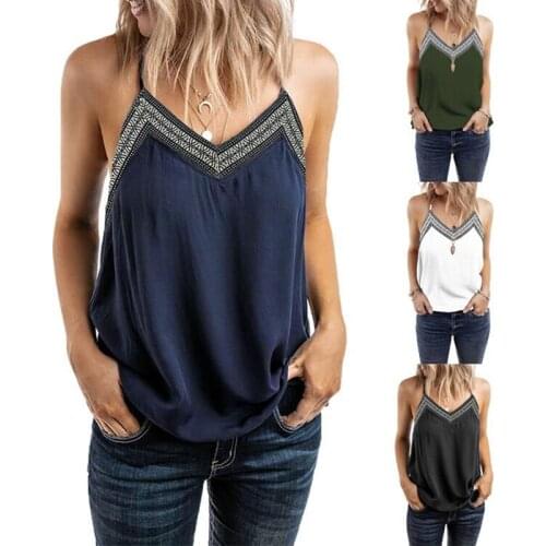 2021 New Summer Womens Sleeveless Embroidery V-Neck Fashion Hanging Wide Loose Vest Off-Shoulder Inner Wearing Sexy Casual Top