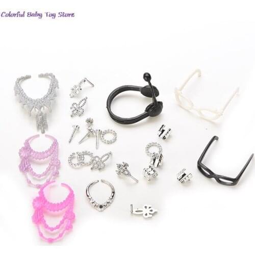 1 Set Fashion Jewelry Necklace Earring Bowknot Crown Accessories For Mini Girl DollAccessory Dolls Kids Gift