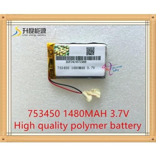 1pcs 3.7V,1480mAH,[753450] ( polymer lithium ion / Li-ion battery )for model aircraft,GPS,mp3,mp4,cell phone,speaker,bluetooth