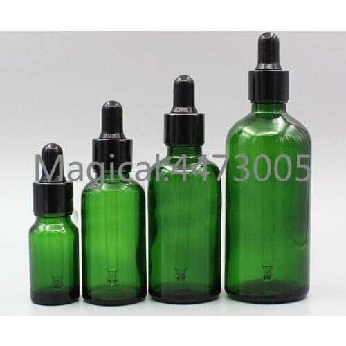 2/10pcs 5ml 10ml 15ml 20ml 30ml 50ml 100ml Empty Green Glass DIY Essential Oil Dropper Bottle with Black Aluminum Rubber Cover