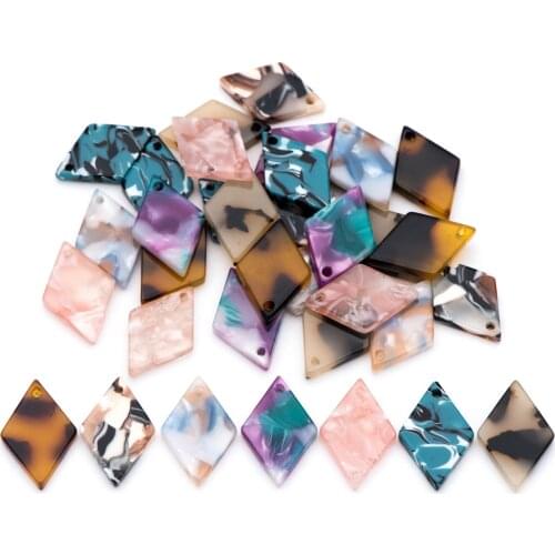 20pcs Tortoise Shell Acetate Rhombus Pendants 18x12mm, Acrylic Craft Earring Components, Geometric Resin Charms (#HT-82)