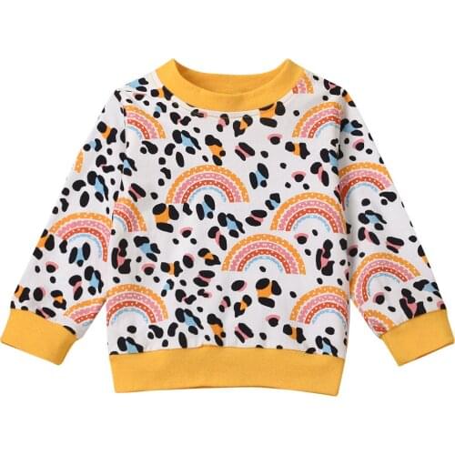 2021 6-24M Baby Girl Rainbow Leopard Printed Top Long Sleeve Round Neck Pullover Sweatshirt Pullovers of Spring and Fall Wear