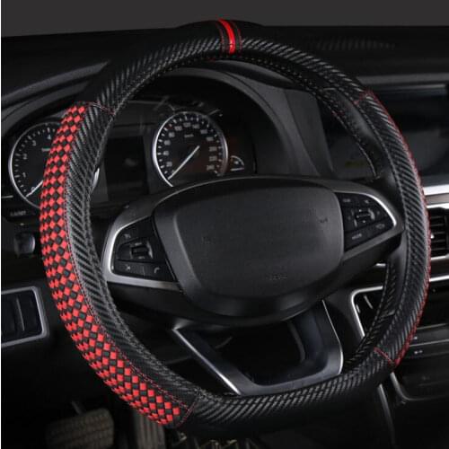 38CM D O Shape Leather Carbon Fiber Car Steering Wheel Cover Four Seasons Steering Wheel Hubs For Interior Accessories