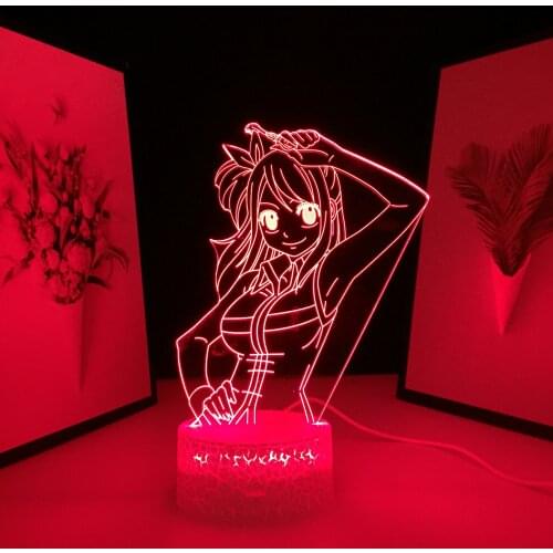 3D LED Light Fairy Tail Anime Figure Lucy Heartfilia Lamp Colors Change Lamp for Child Bedoom Bedside Decor Night Light