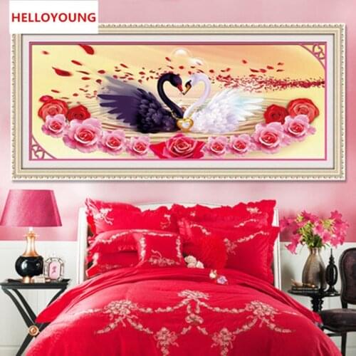 5D DIY Diamond Embroidery Painting Cross Stitch Animal Crystal round diamond Beautiful Swan Lake Bedroom decorative Needlework