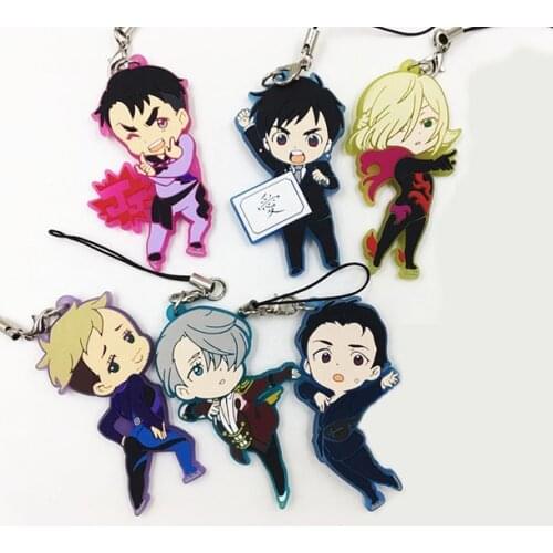 6pcs/set YURI ON ICE Anime keychain Victor Nikiforov Katsuki JJ Otabek Yuuri Rubber strap/mobile phone charms