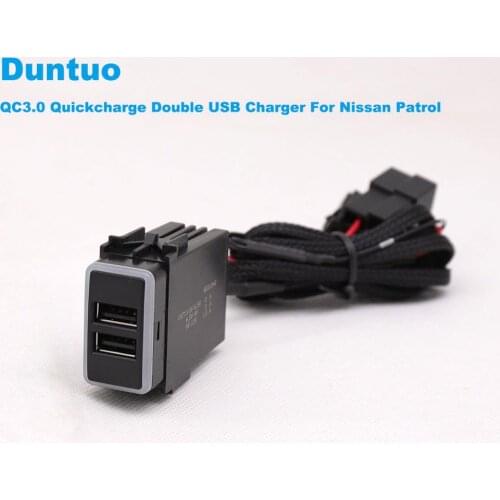 QC3.0 Quickcharge Car Charger Double USB Phone Pad DVR Adapter Plug & Play Cable For Nissan Patrol